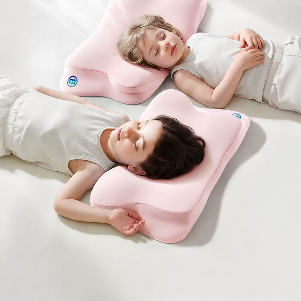 Kids Growth Support Pillow for Sleep Comfort, Nebula Blue/Satin Pink