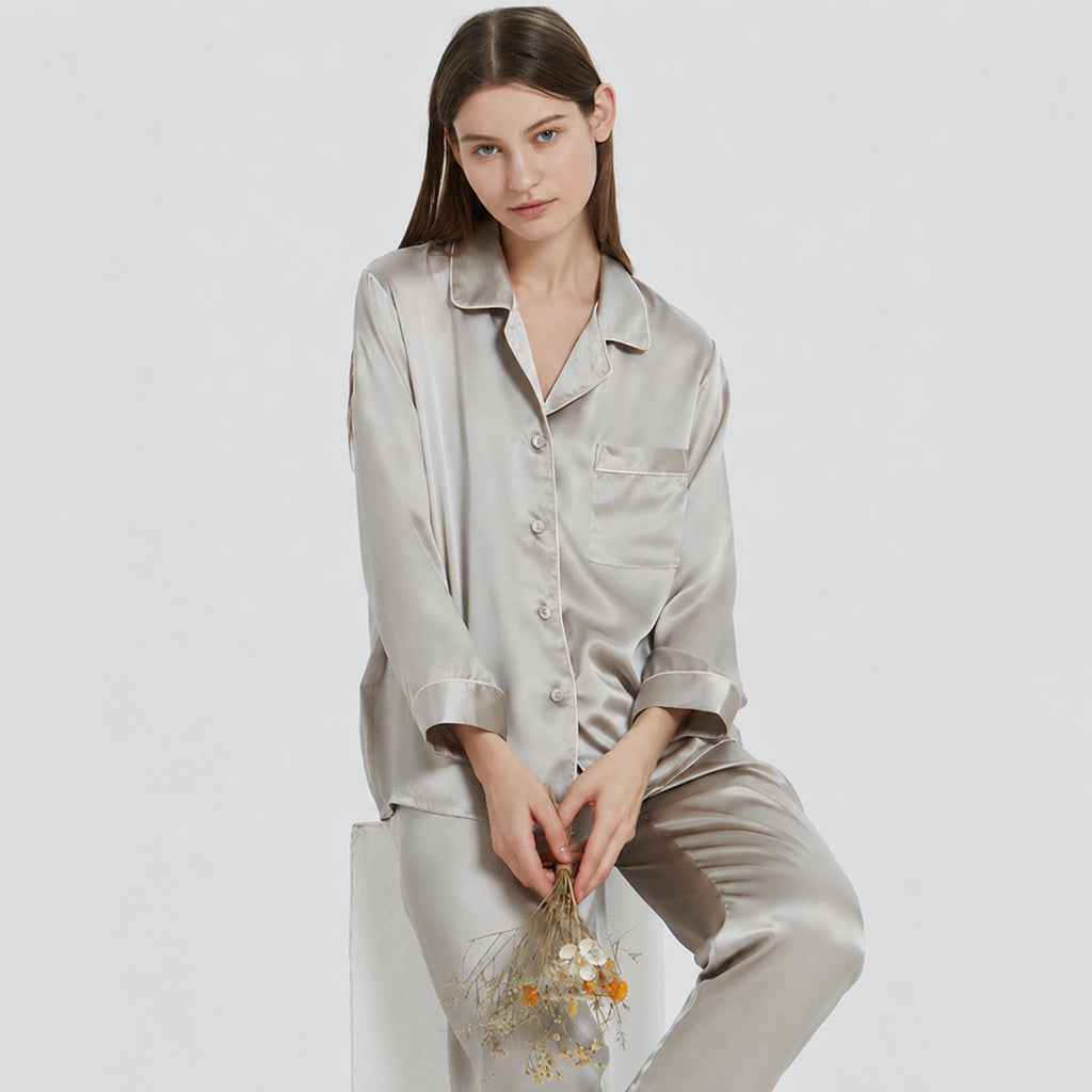Cooling Mulberry Silk Pajama Set for Home and Sleep, Multiple Colors, M/L/XL/XXL