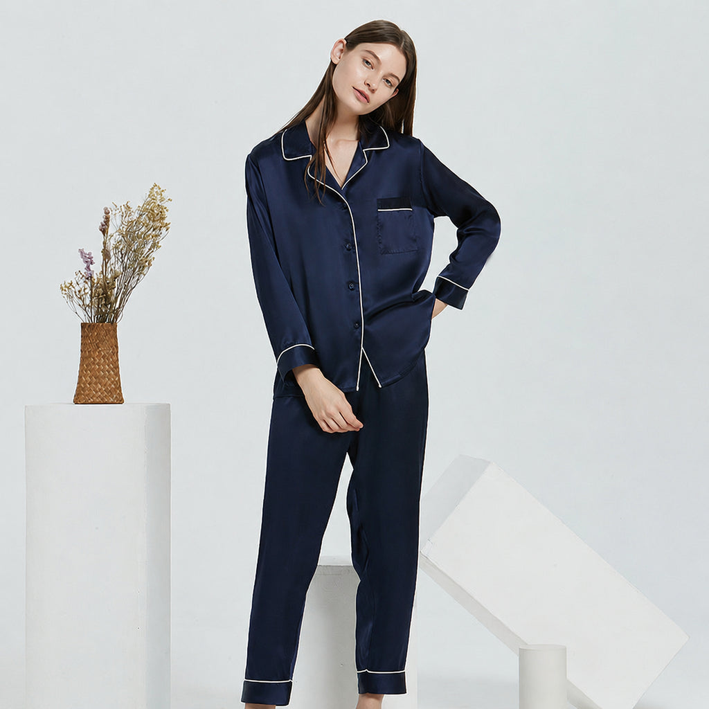 Cooling Mulberry Silk Pajama Set for Home and Sleep, Multiple Colors, M/L/XL/XXL