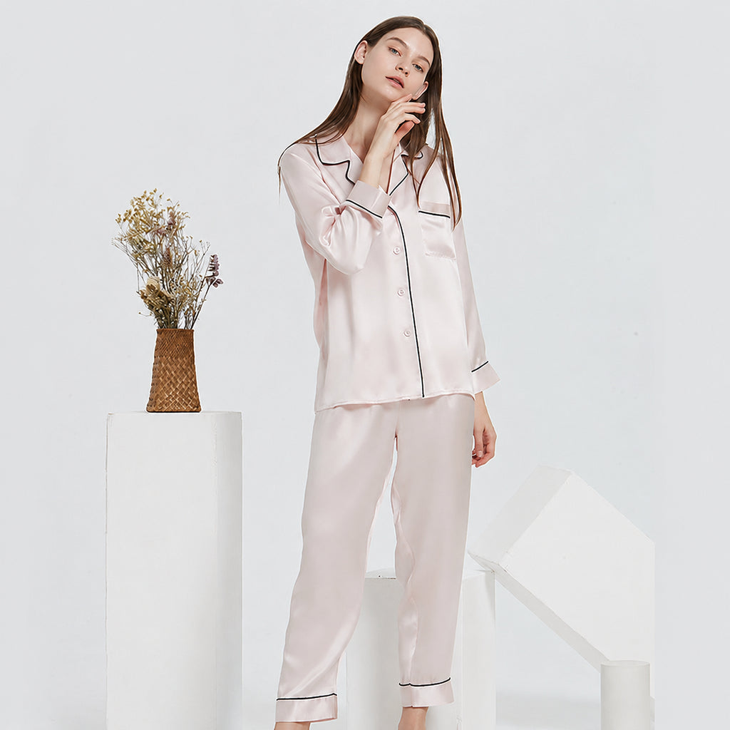 Cooling Mulberry Silk Pajama Set for Home and Sleep, Multiple Colors, M/L/XL/XXL