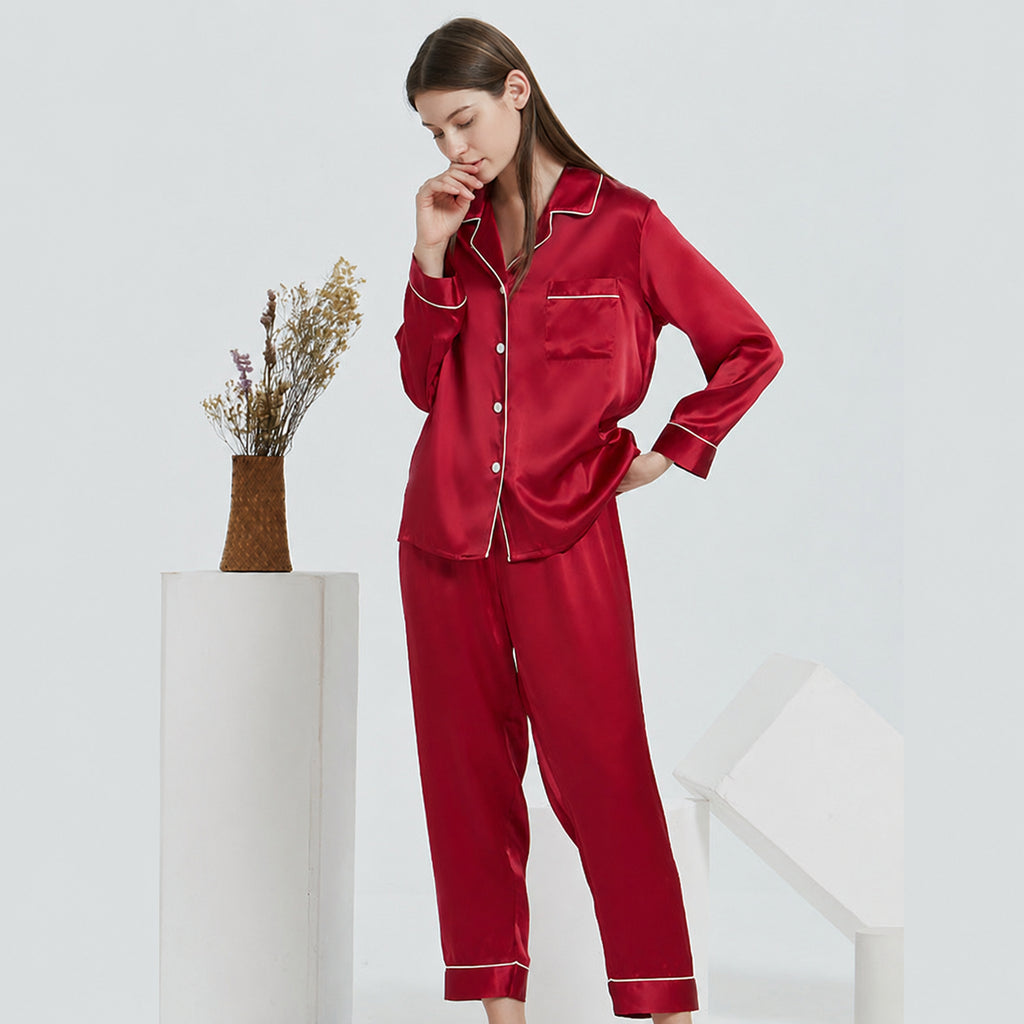 Cooling Mulberry Silk Pajama Set for Home and Sleep, Multiple Colors, M/L/XL/XXL