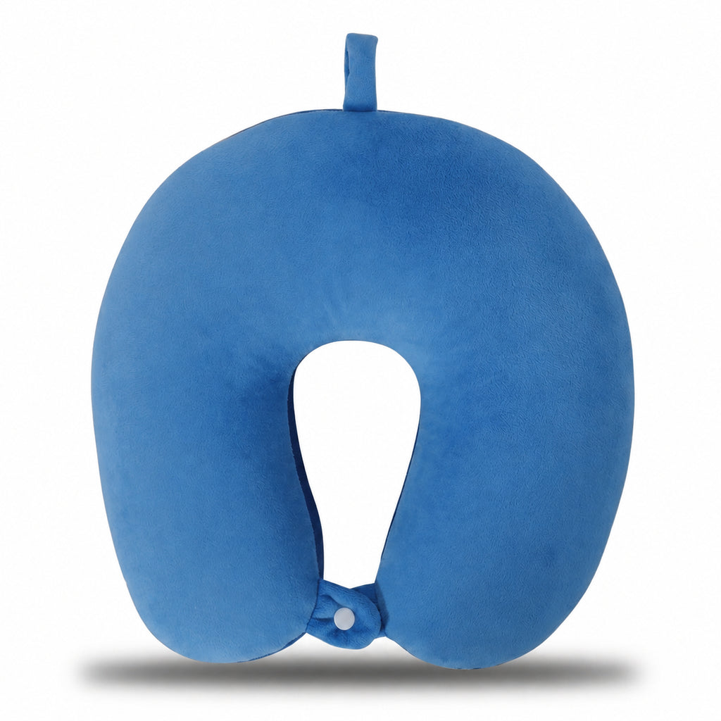Memory Foam Cotton U-Shaped Travel Cervical Pillow for Neck Support, Pink/Blue