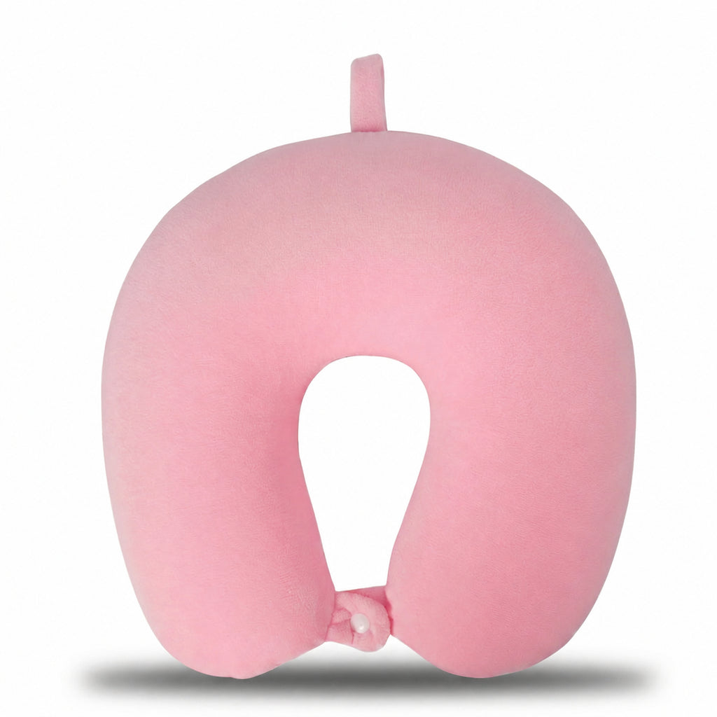 Memory Foam Cotton U-Shaped Travel Cervical Pillow for Neck Support, Pink/Blue