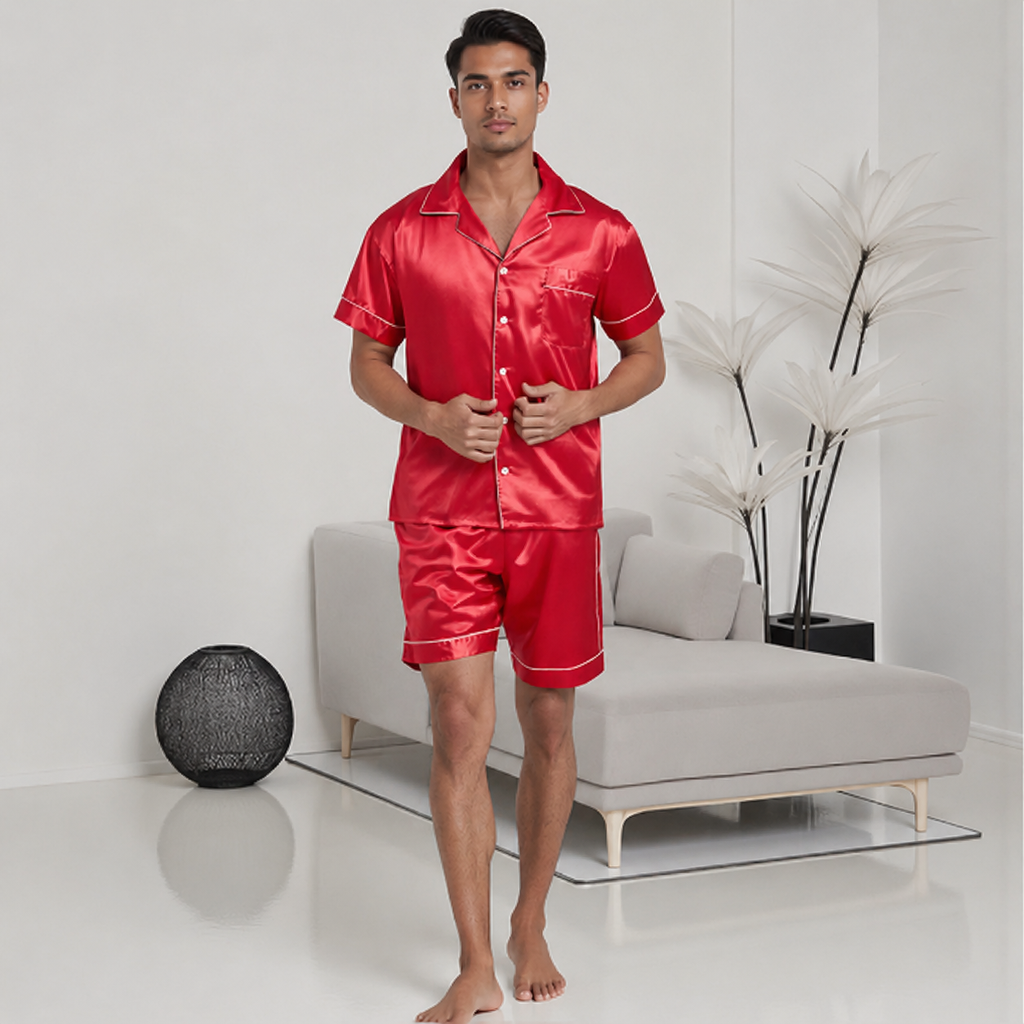 Silk Men's Satin Collar Lounge Set for Home and Sleep, Multiple Colors, M/L/XL/XXL