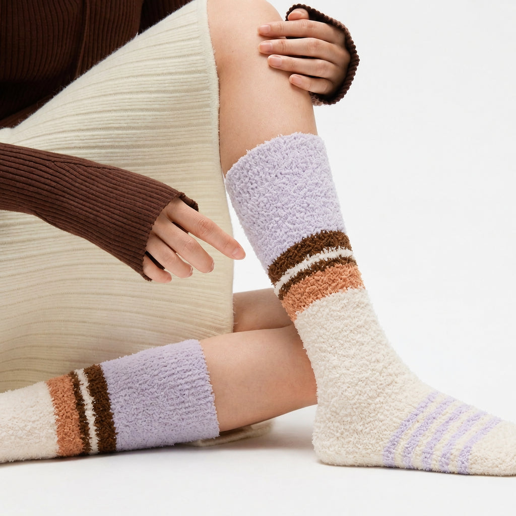 Heated Lock-In Warmth Fuzzy Calf Sleep Socks with Non‑Slip Grips, Multiple Options