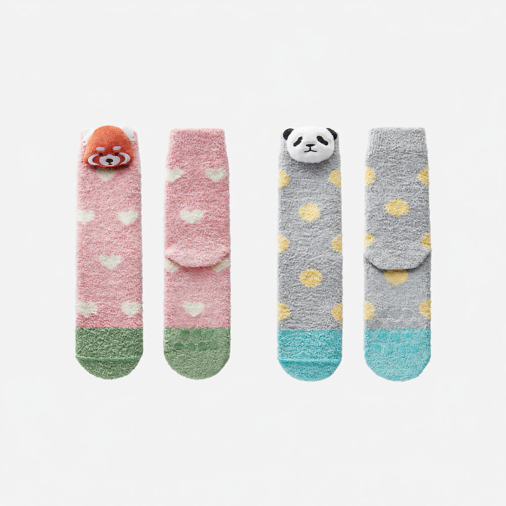 Heated Ultra‑Cozy Heat‑Lock Fleece Floor Socks with 3D Animal Cuffs, Multiple Colors, One Size 34-39