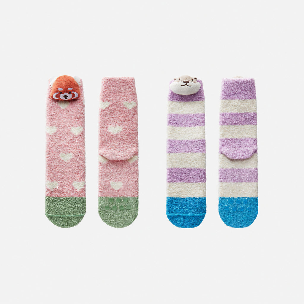 Heated Ultra‑Cozy Heat‑Lock Fleece Floor Socks with 3D Animal Cuffs, Multiple Colors, One Size 34-39