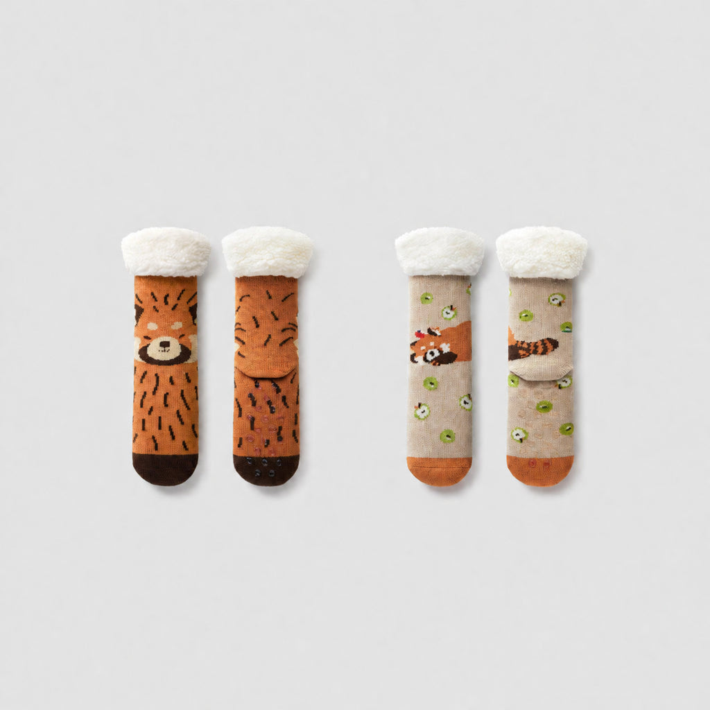 Heated Ultra‑Cozy Heat‑Lock Fleece Floor Socks with 3D Animal Cuffs, Multiple Colors, One Size 34-39