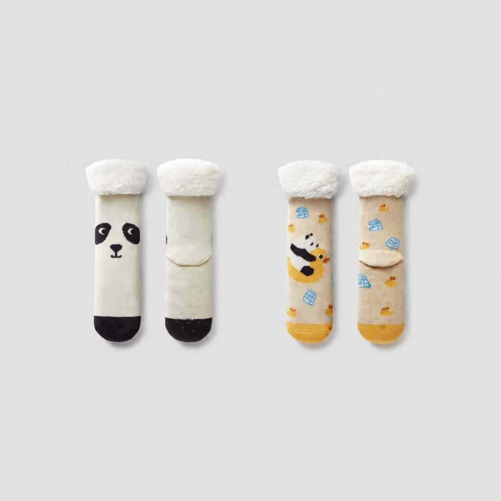 Heated Ultra‑Cozy Heat‑Lock Fleece Floor Socks with 3D Animal Cuffs, Multiple Colors, One Size 34-39