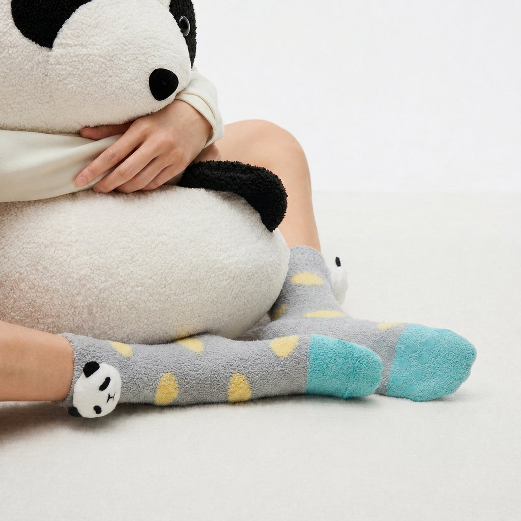 Heated Ultra‑Cozy Heat‑Lock Fleece Floor Socks with 3D Animal Cuffs, Multiple Colors, One Size 34-39