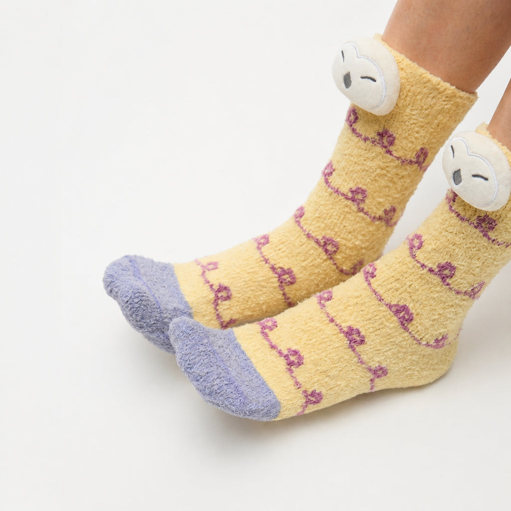 Heated Ultra‑Cozy Heat‑Lock Fleece Floor Socks with 3D Animal Cuffs, Multiple Colors, One Size 34-39