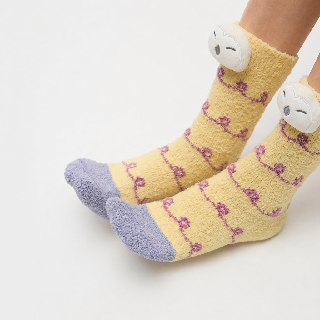 Heated Ultra‑Cozy Heat‑Lock Fleece Floor Socks with 3D Animal Cuffs, Multiple Colors, One Size 34-39