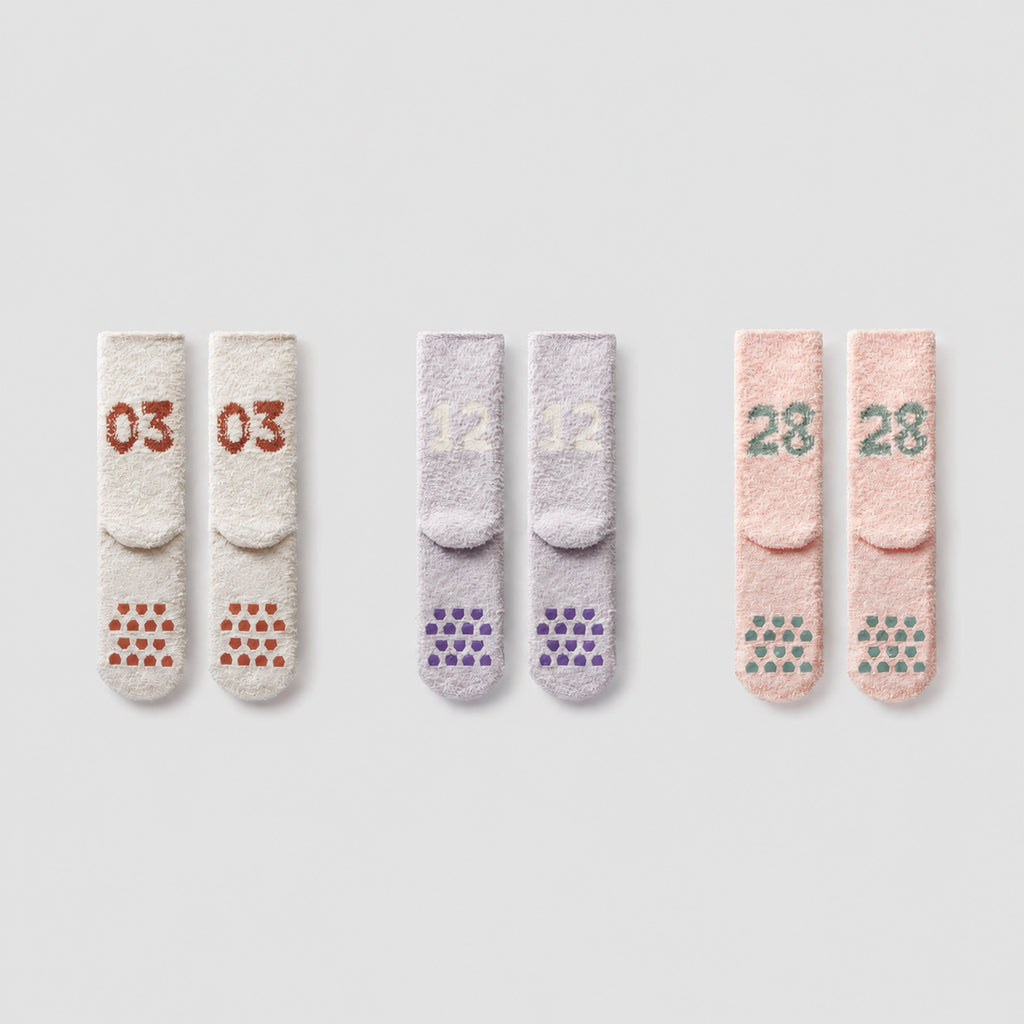 Heated Cozy 500E Plush Thermal Grip Socks for Men & Women with Lucky Number Flair, Multiple Colors, Women's 34-39/Men's 40-45
