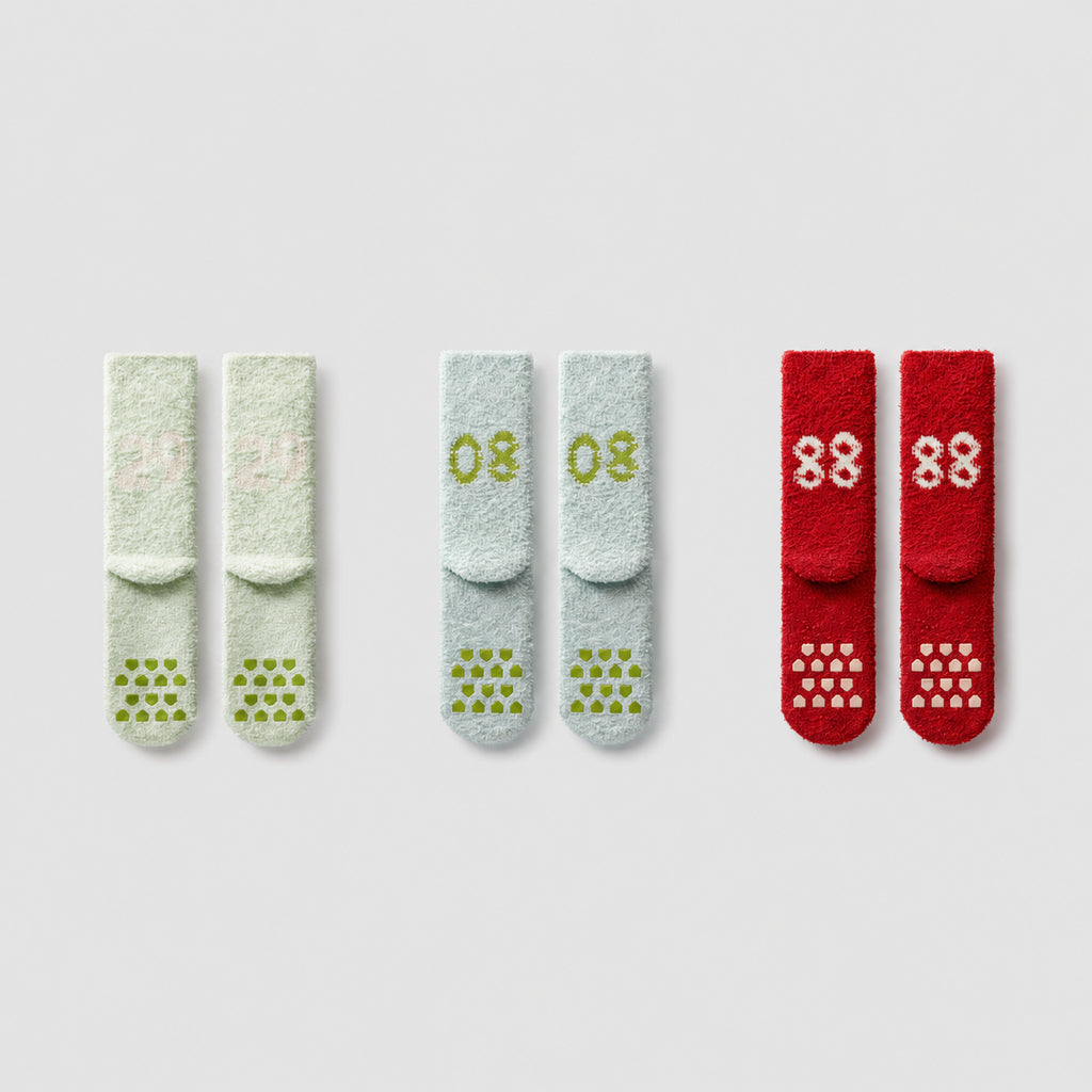 Heated Cozy 500E Plush Thermal Grip Socks for Men & Women with Lucky Number Flair, Multiple Colors, Women's 34-39/Men's 40-45
