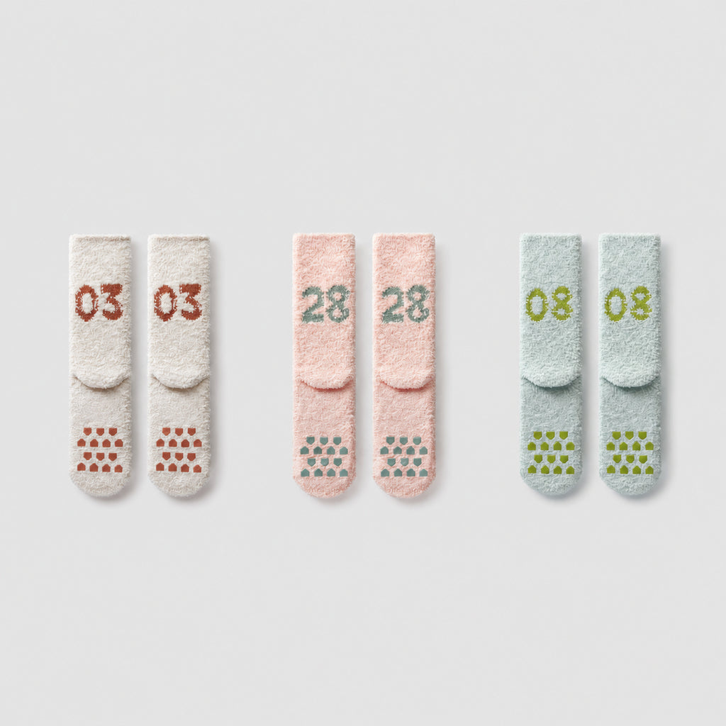 Heated Cozy 500E Plush Thermal Grip Socks for Men & Women with Lucky Number Flair, Multiple Colors, Women's 34-39/Men's 40-45