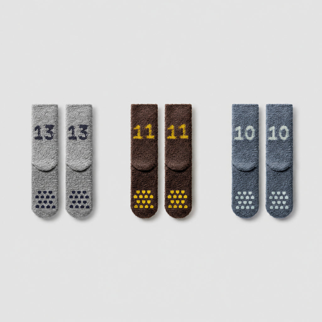 Heated Cozy 500E Plush Thermal Grip Socks for Men & Women with Lucky Number Flair, Multiple Colors, Women's 34-39/Men's 40-45