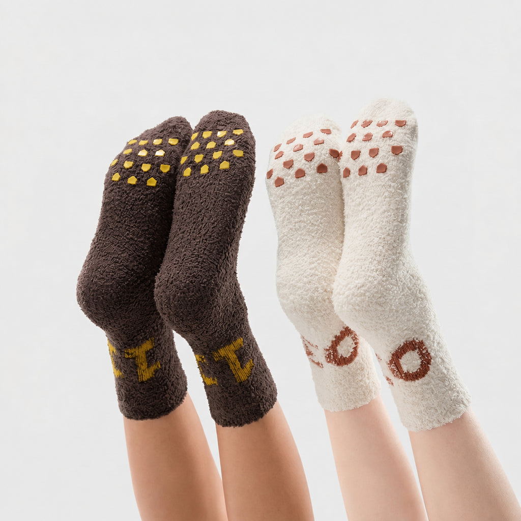 Heated Cozy 500E Plush Thermal Grip Socks for Men & Women with Lucky Number Flair, Multiple Colors, Women's 34-39/Men's 40-45