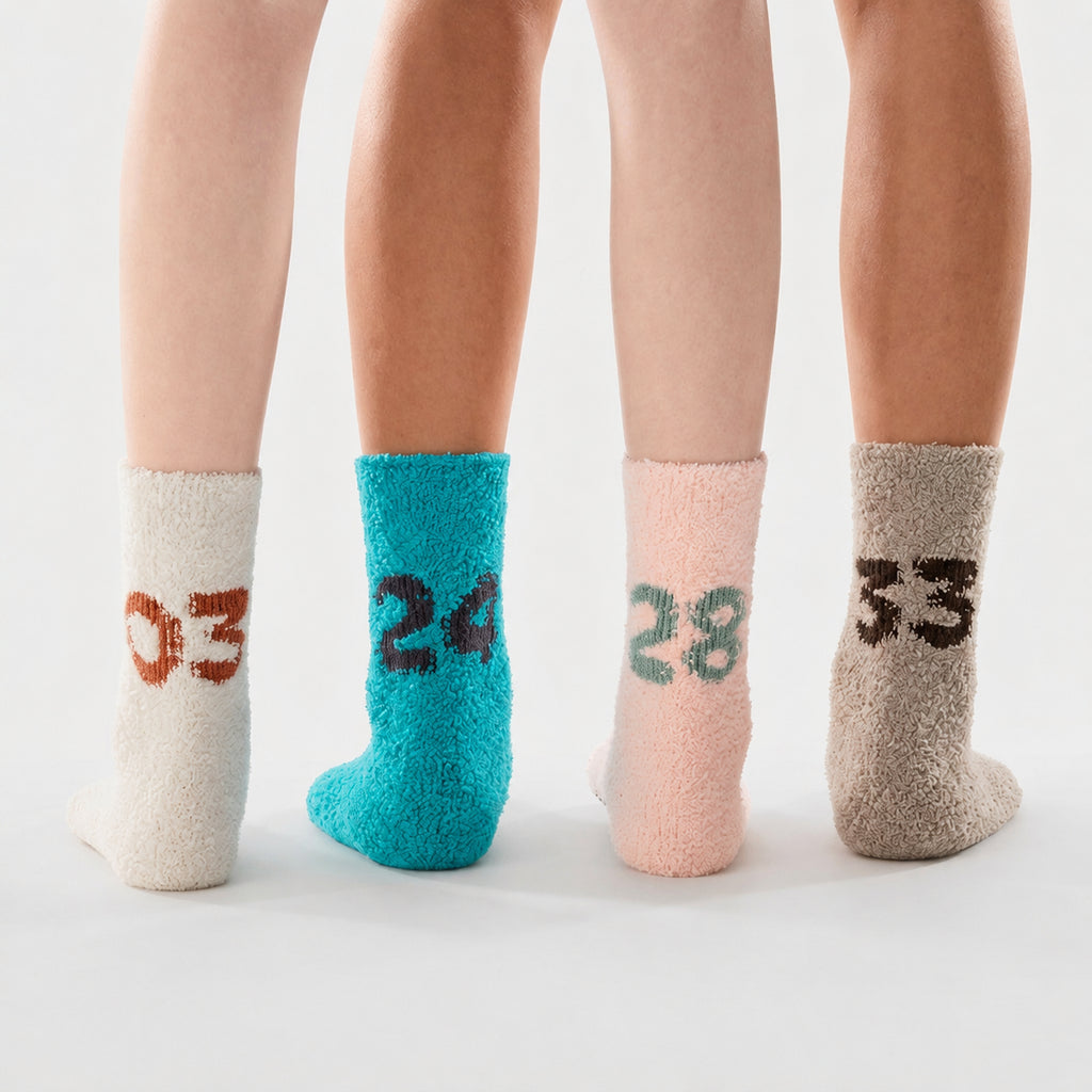 Heated Cozy 500E Plush Thermal Grip Socks for Men & Women with Lucky Number Flair, Multiple Colors, Women's 34-39/Men's 40-45
