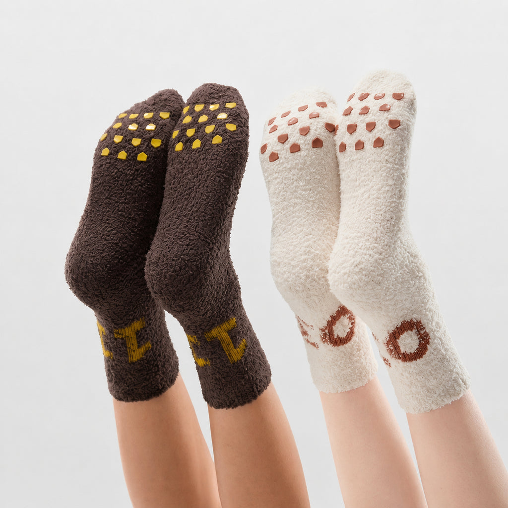 Heated Cozy 500E Plush Thermal Grip Socks for Men & Women with Lucky Number Flair, Multiple Colors, Women's 34-39/Men's 40-45