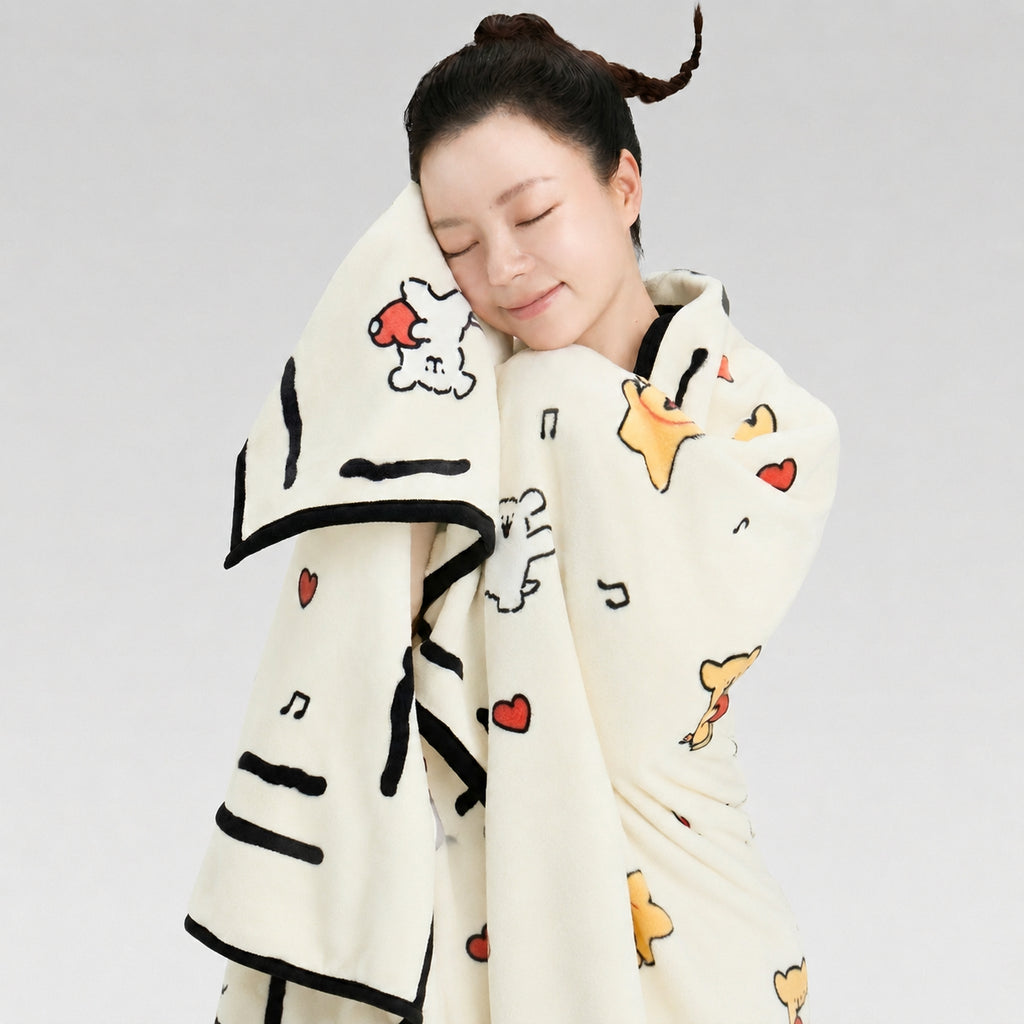 Heated Cuddle-Soft Line Pup Fleece Throw for Naps, Travel & Cozy Gifting Pillow, Multiple Options