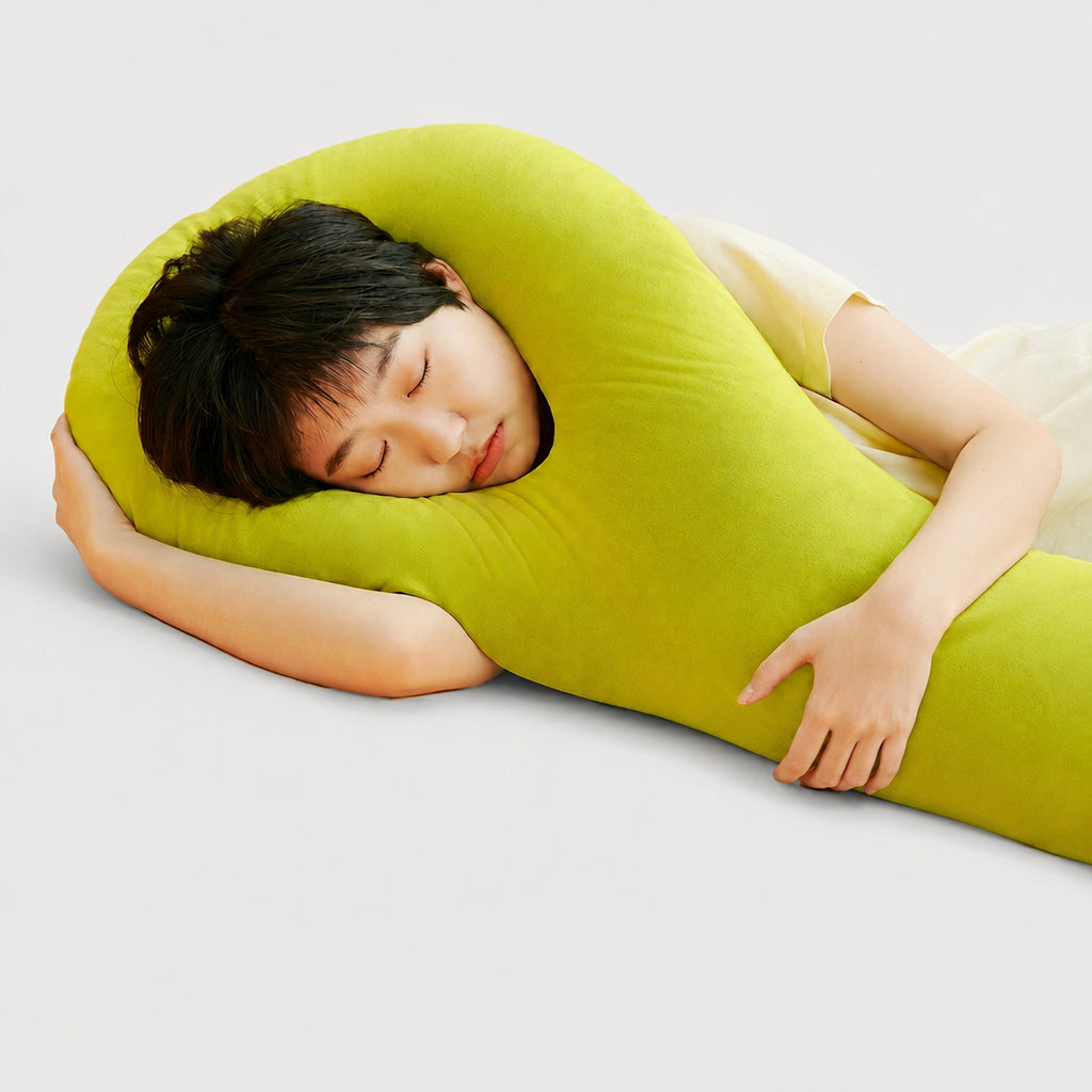 Heated Knee Cradle Hug Pillow for Side Sleeping, Green, 17.3"x40.6"