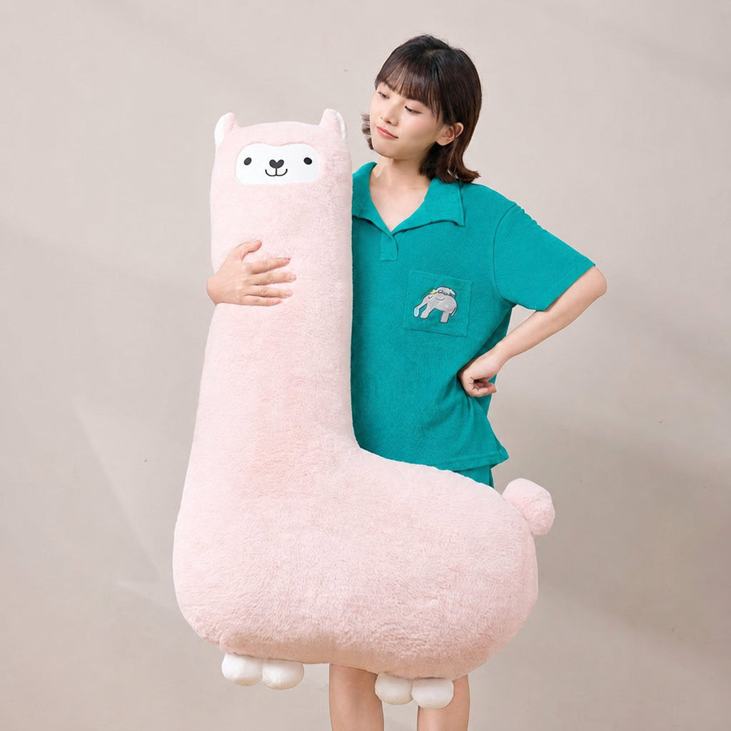 Cooling Llama Hug Side-Sleep Pillow for Side Sleeping, White/Pink