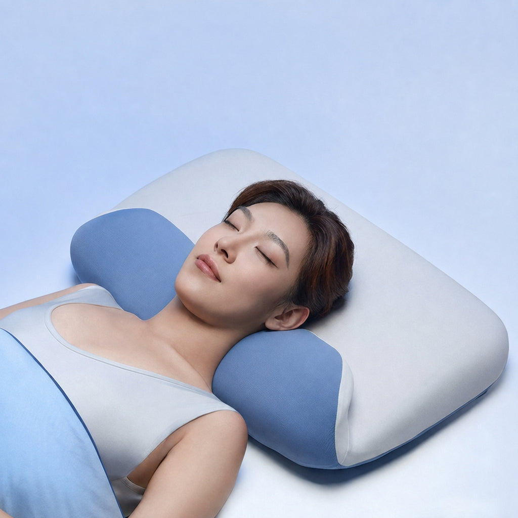 Ergonomic Cervical Support Pillow for Neck Support, Blue/Gray/Pink