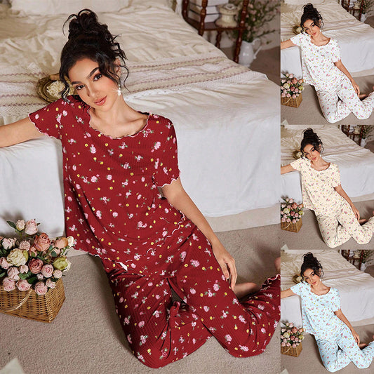 Floral Ribbed Lounge Set