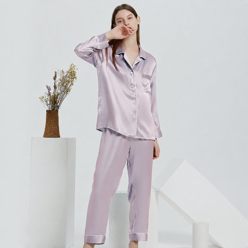 Cooling Mulberry Silk Pajama Set for Home and Sleep, Multiple Colors, M/L/XL/XXL