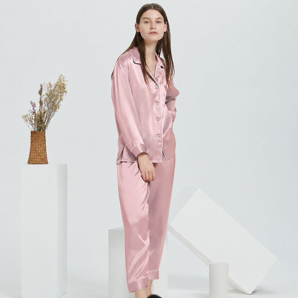 Cooling Mulberry Silk Pajama Set for Home and Sleep, Multiple Colors, M/L/XL/XXL