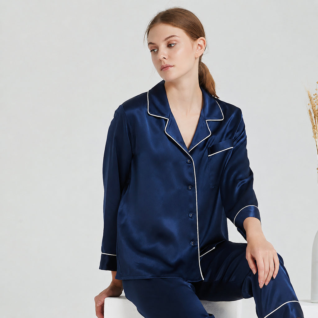 Cooling Mulberry Silk Pajama Set for Home and Sleep, Multiple Colors, M/L/XL/XXL