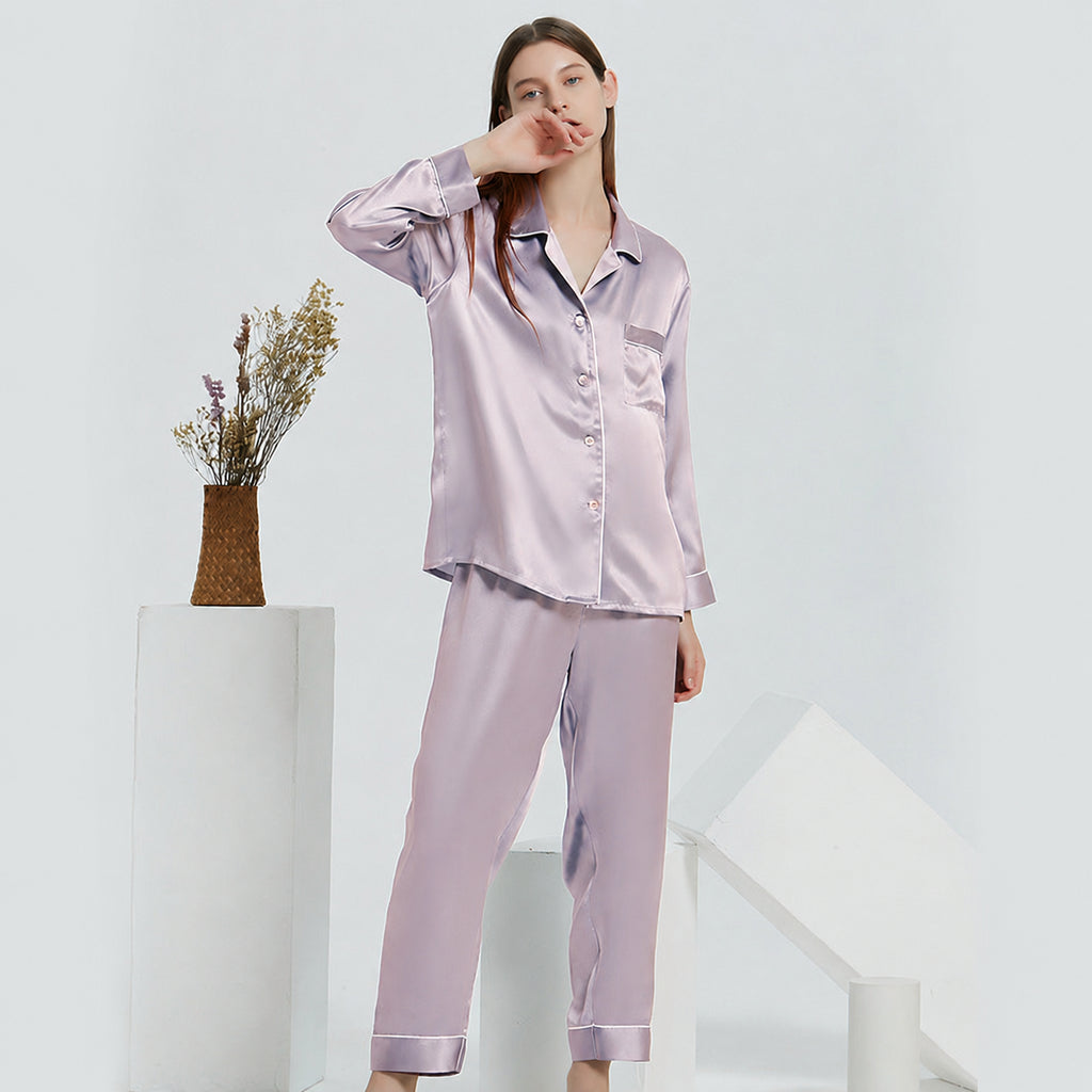 Cooling Mulberry Silk Pajama Set for Home and Sleep, Multiple Colors, M/L/XL/XXL