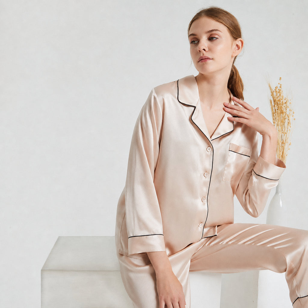 Cooling Mulberry Silk Pajama Set for Home and Sleep, Multiple Colors, M/L/XL/XXL