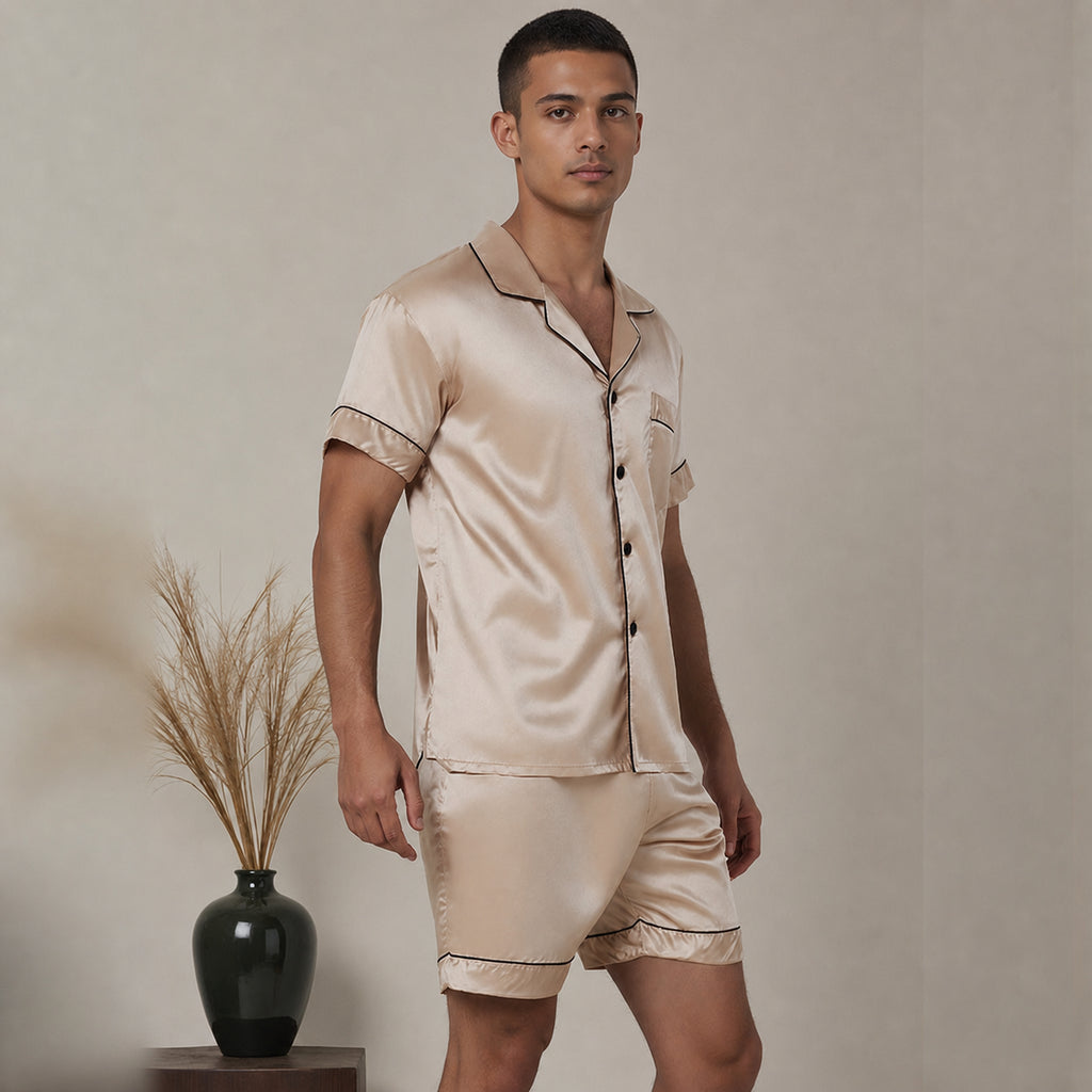 Silk Men's Satin Collar Lounge Set for Home and Sleep, Multiple Colors, M/L/XL/XXL