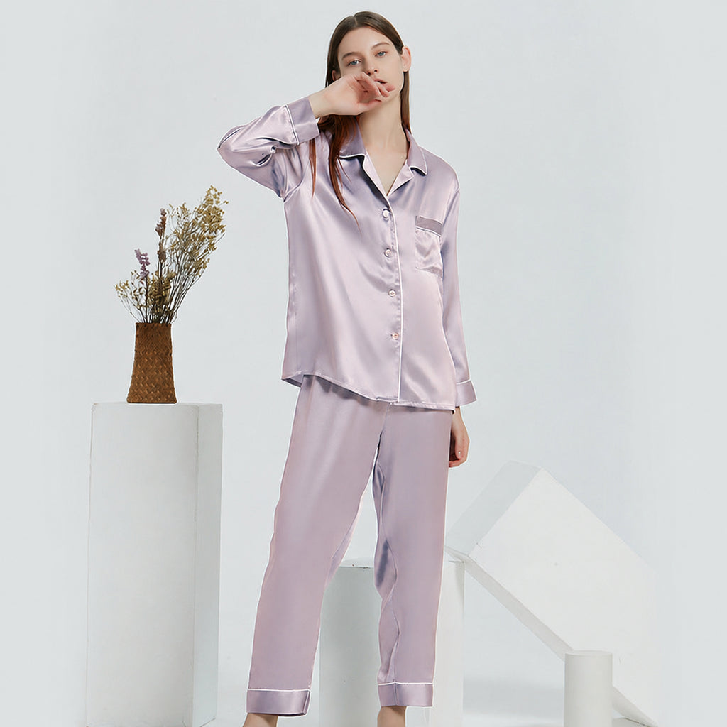 Cooling Mulberry Silk Pajama Set for Home and Sleep, Multiple Colors, M/L/XL/XXL