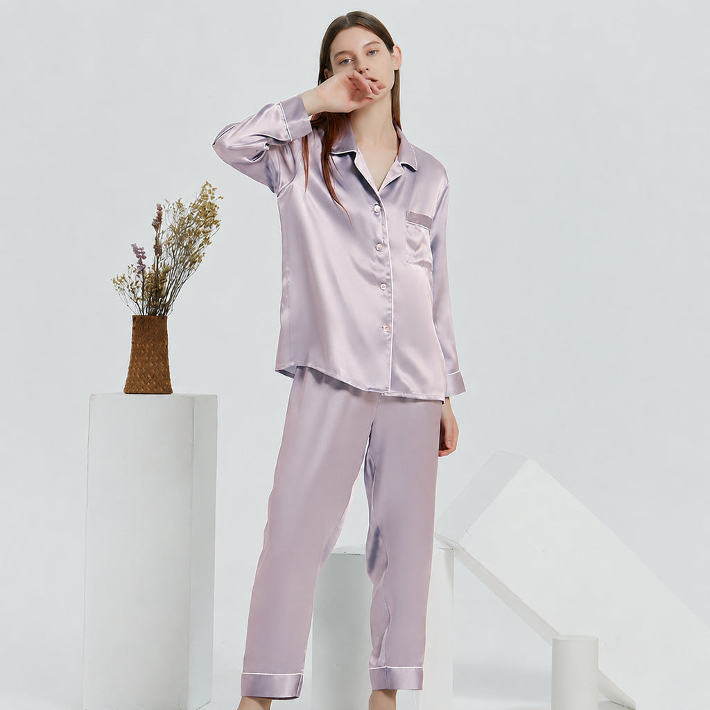 Cooling Mulberry Silk Pajama Set for Home and Sleep, Multiple Colors, M/L/XL/XXL