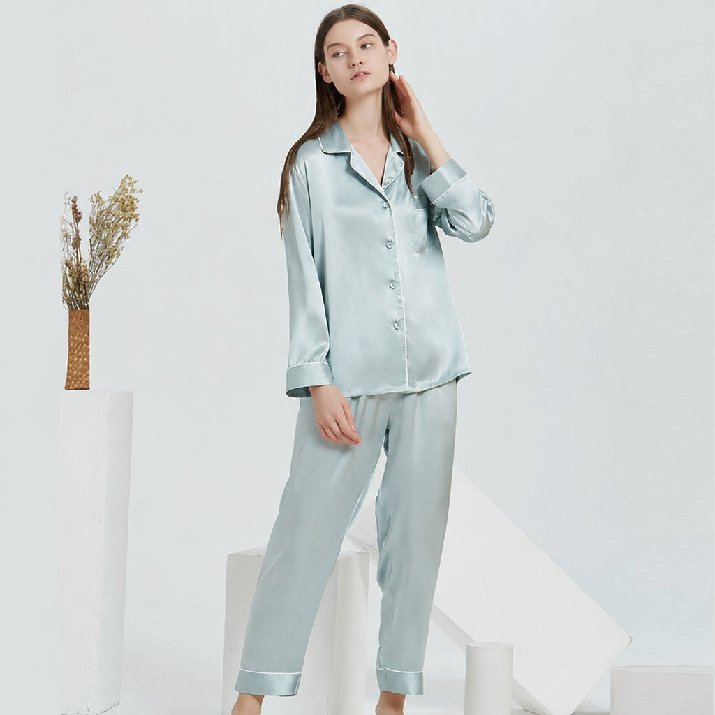 Cooling Mulberry Silk Pajama Set for Home and Sleep, Multiple Colors, M/L/XL/XXL