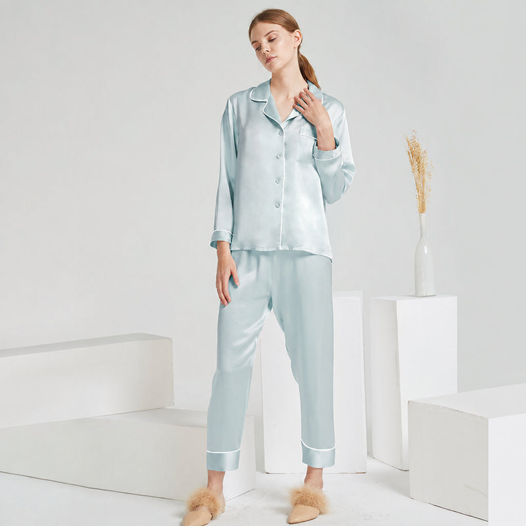 Cooling Mulberry Silk Pajama Set for Home and Sleep, Multiple Colors, M/L/XL/XXL
