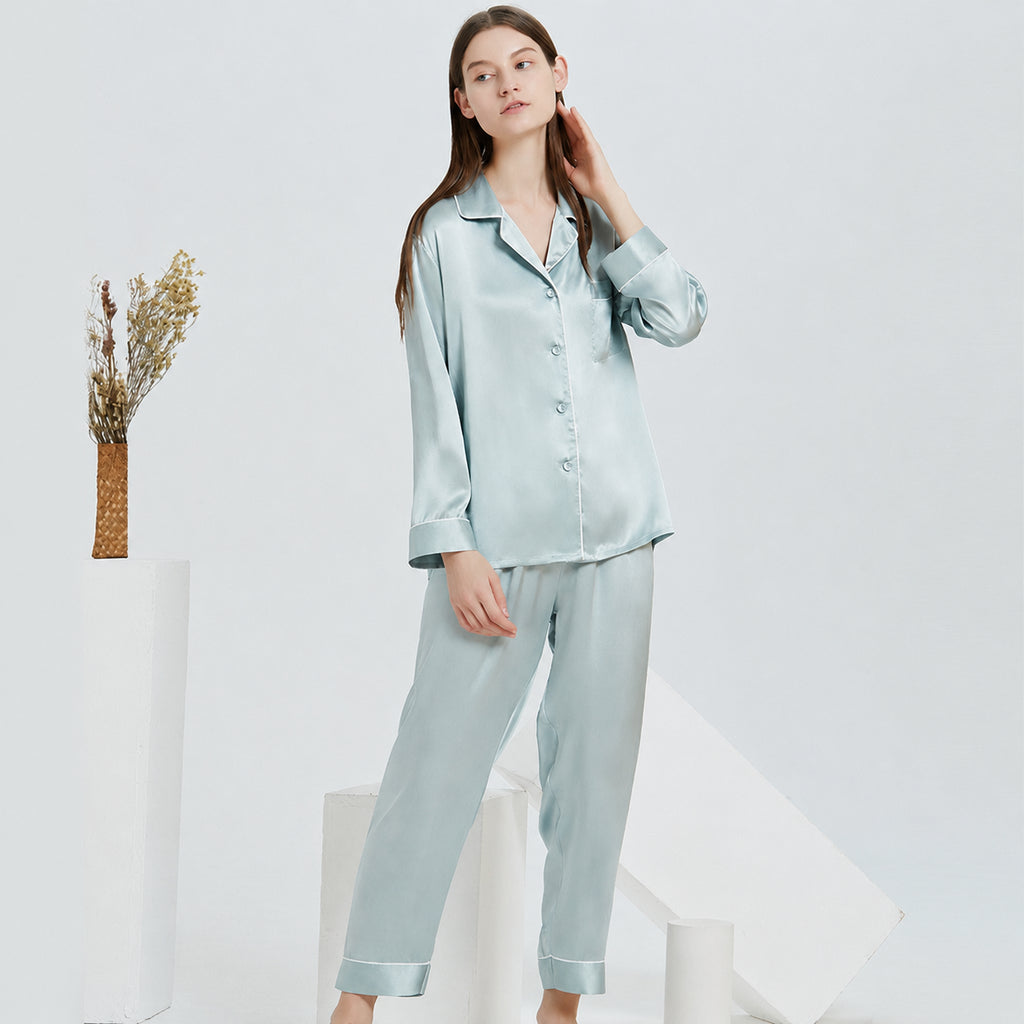 Cooling Mulberry Silk Pajama Set for Home and Sleep, Multiple Colors, M/L/XL/XXL