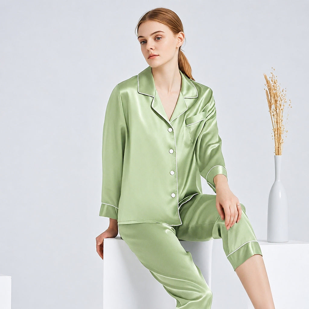 Cooling Mulberry Silk Pajama Set for Home and Sleep, Multiple Colors, M/L/XL/XXL