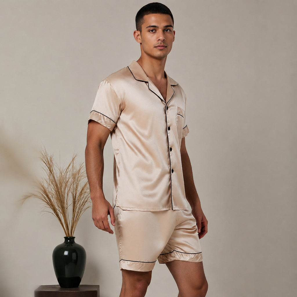 Silk Men's Satin Collar Lounge Set for Home and Sleep, Multiple Colors, M/L/XL/XXL