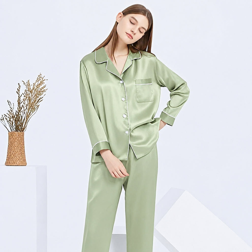 Cooling Mulberry Silk Pajama Set for Home and Sleep, Multiple Colors, M/L/XL/XXL