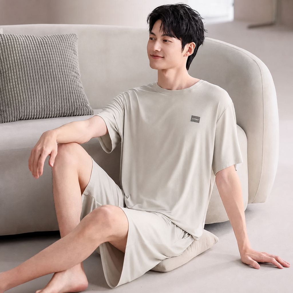 Cooling Men's Ice-Silk Lounge Set for Home and Sleep, Multiple Colors, Multiple Sizes