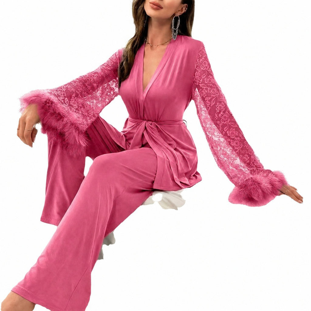 Lace-Trim Satin Lounge Set