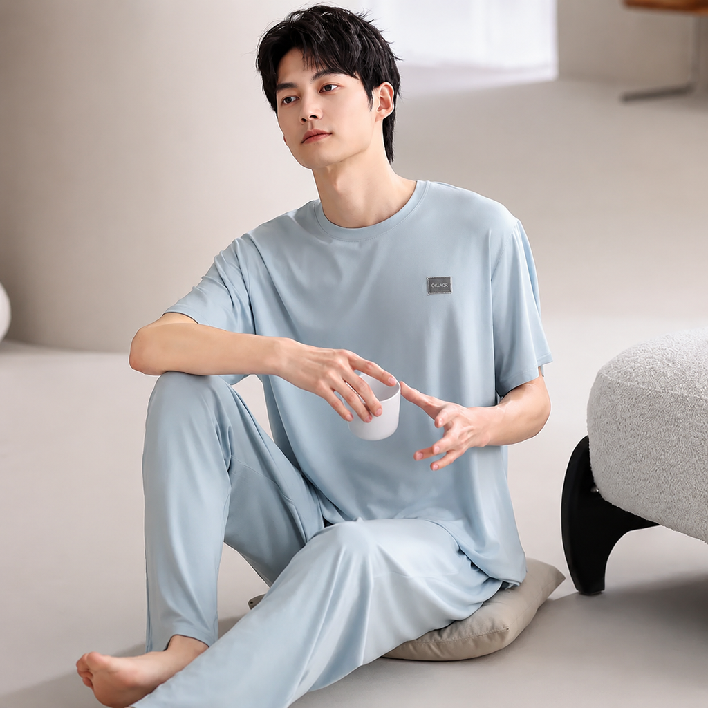 Cooling Men's Ice-Silk Lounge Set for Home and Sleep, Multiple Colors, Multiple Sizes