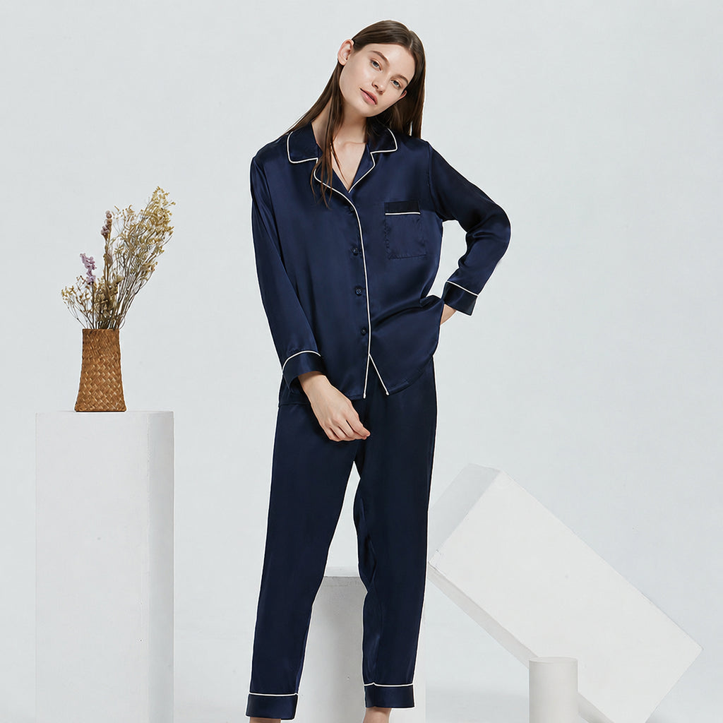 Cooling Mulberry Silk Pajama Set for Home and Sleep, Multiple Colors, M/L/XL/XXL