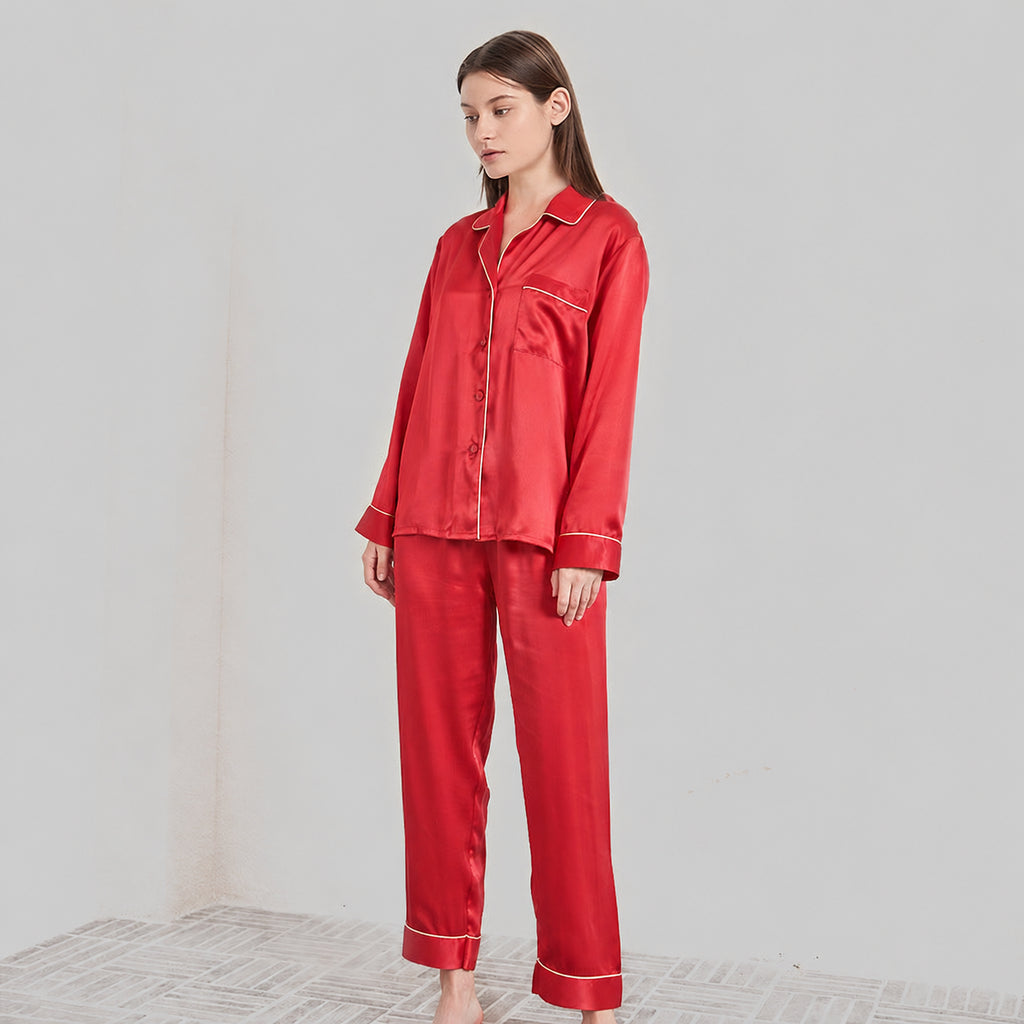 Cooling Mulberry Silk Pajama Set for Home and Sleep, Multiple Colors, M/L/XL/XXL