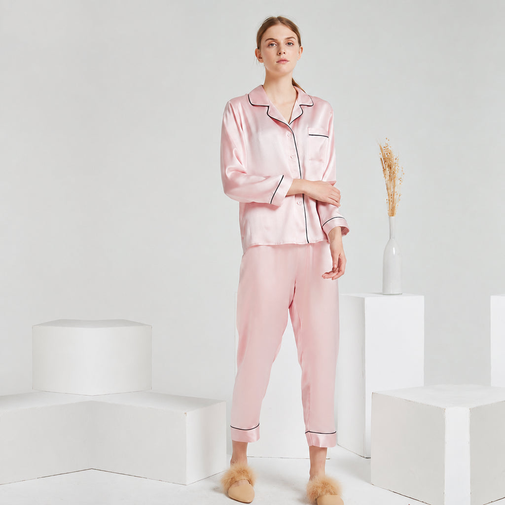 Cooling Mulberry Silk Pajama Set for Home and Sleep, Multiple Colors, M/L/XL/XXL