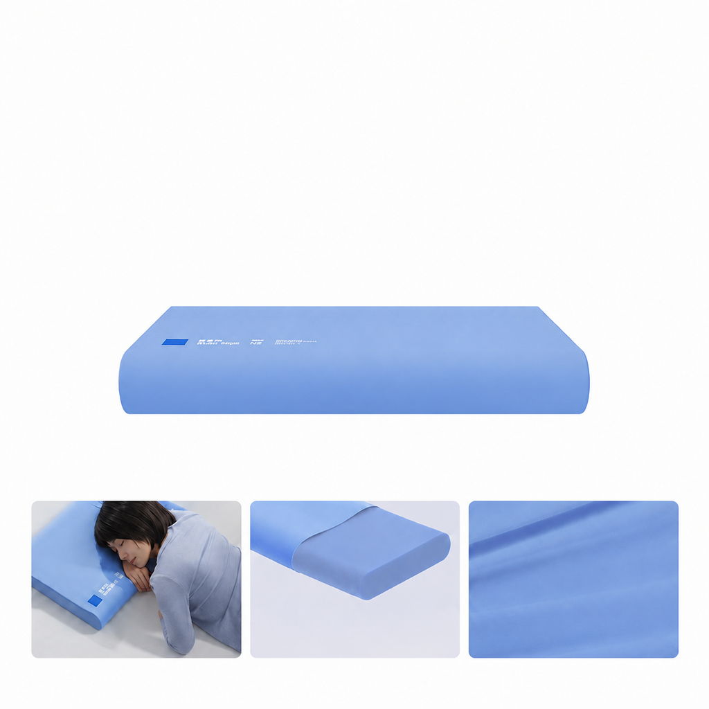 Silk Memory Foam Travel Cervical Pillow for Side Sleeping, Blue/White, Low/High
