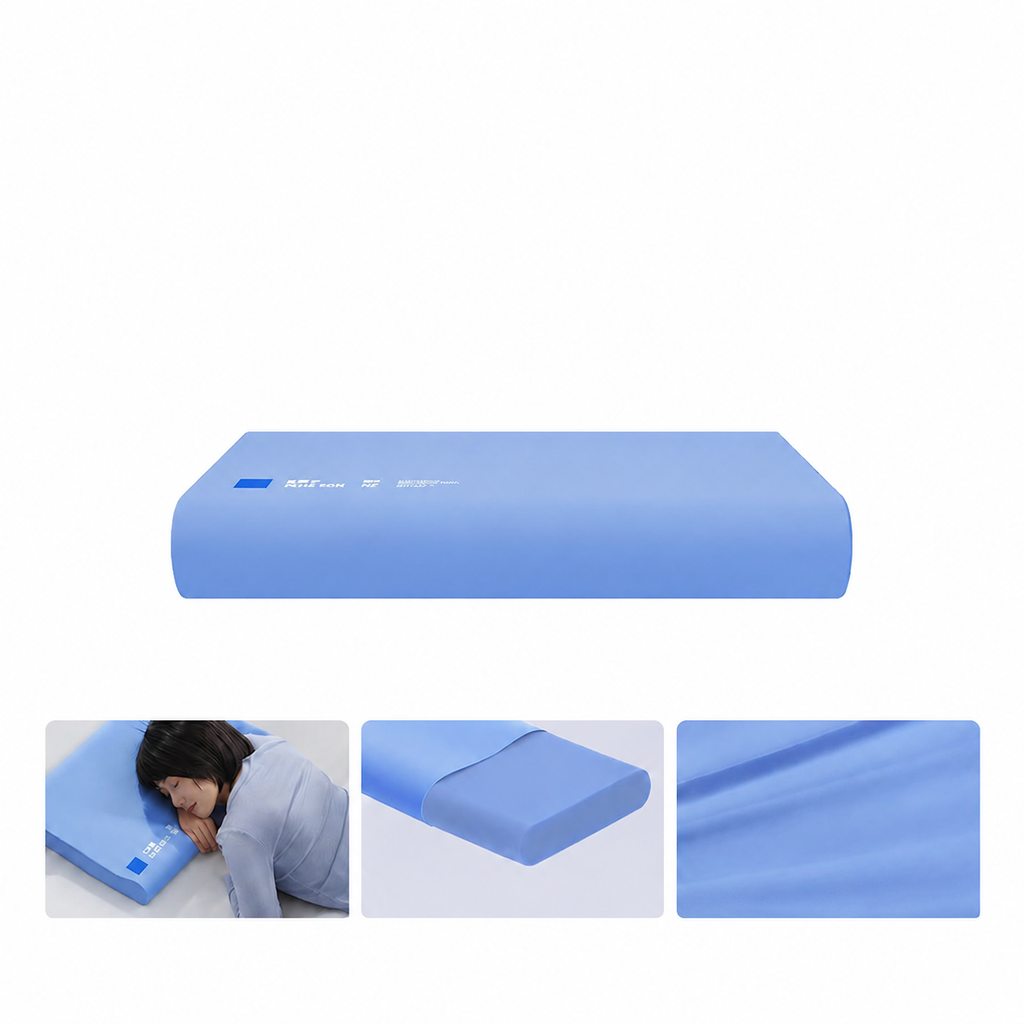 Silk Memory Foam Travel Cervical Pillow for Side Sleeping, Blue/White, Low/High